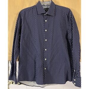 Masutto XL Men's 100% Cotton‎ LS Button Up Shirt Blue All Over Print Wine Glass